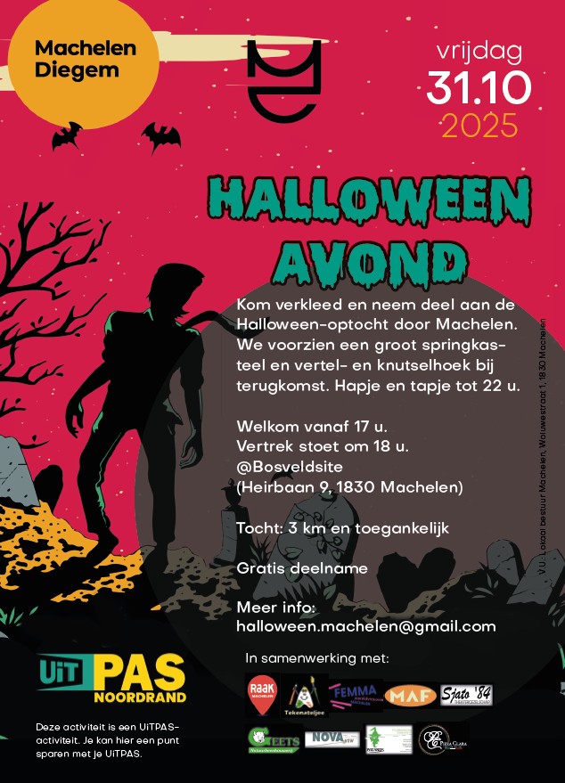 Gezinnen met lampionnen tijdens een halloweentocht